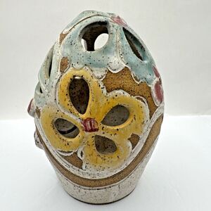 Pottery Fairy Lamp Candle Holder Tea Light Artist Signed Judy Brater 6.75 In 3D